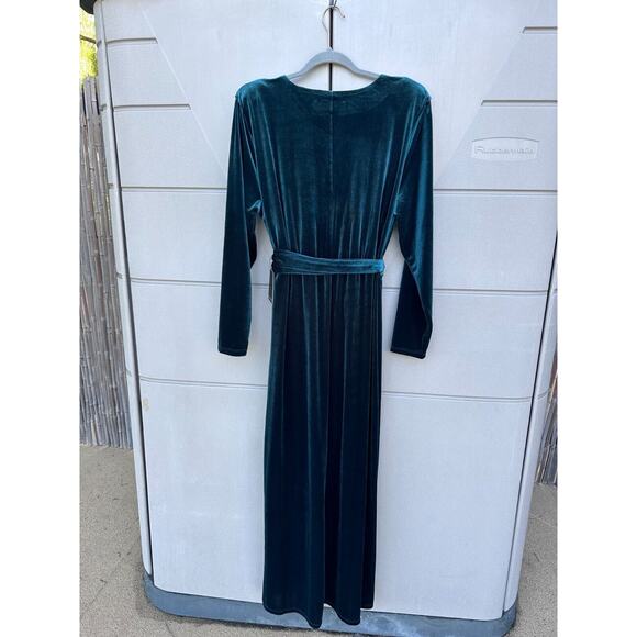 NWT Eloquii Velvet Cocktail Wrap Dress With Tie Hi Low Hem Emerald Green Size 20 - Picture 7 of 13